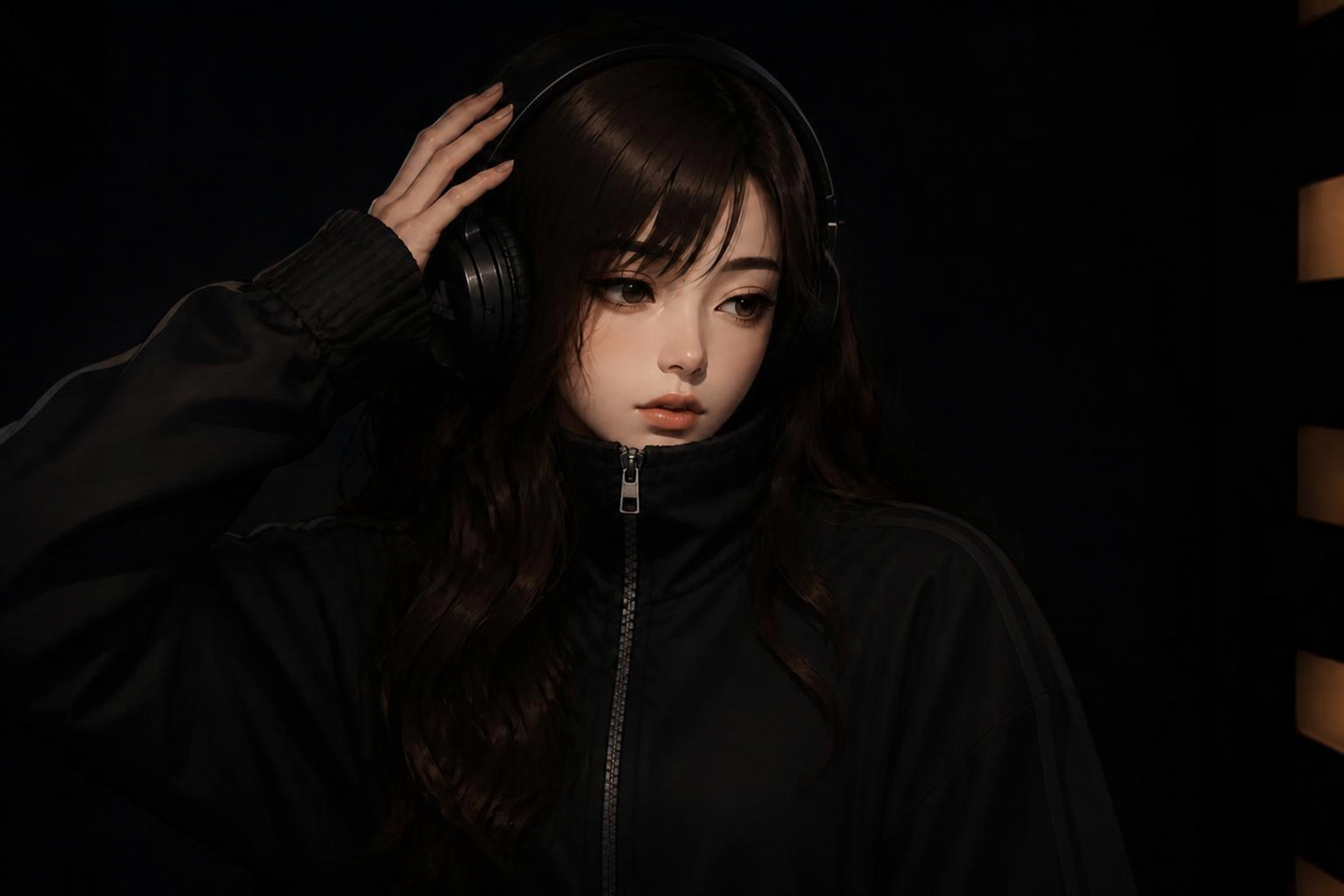 Late-night portrait — headphones on, world off